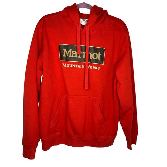 Marmot Mountain Works Hoodie Size Large Hooded Sweatshirt Red Orange - Picture 1 of 5